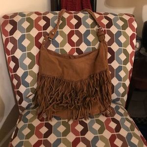 Suede fringe cross body bag